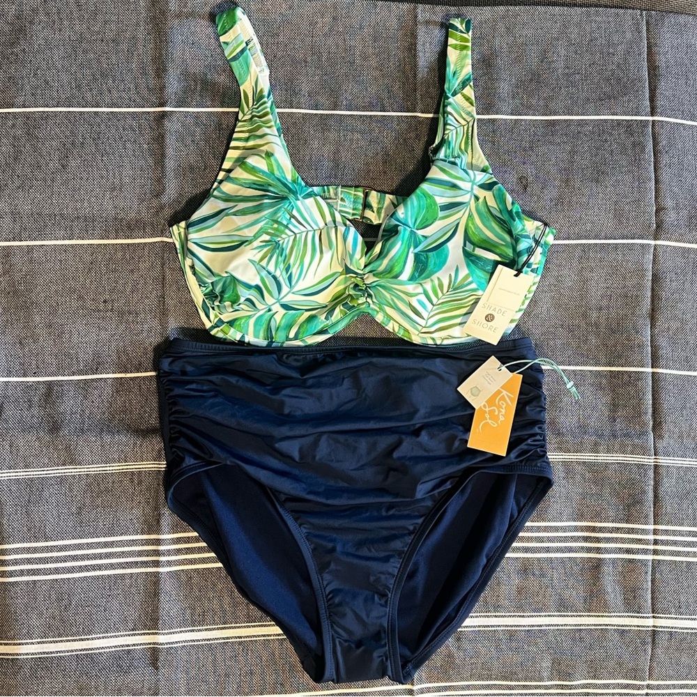 Shade & Shore Tropical Leaf Print Top and Kona Sol High Waisted Bottoms